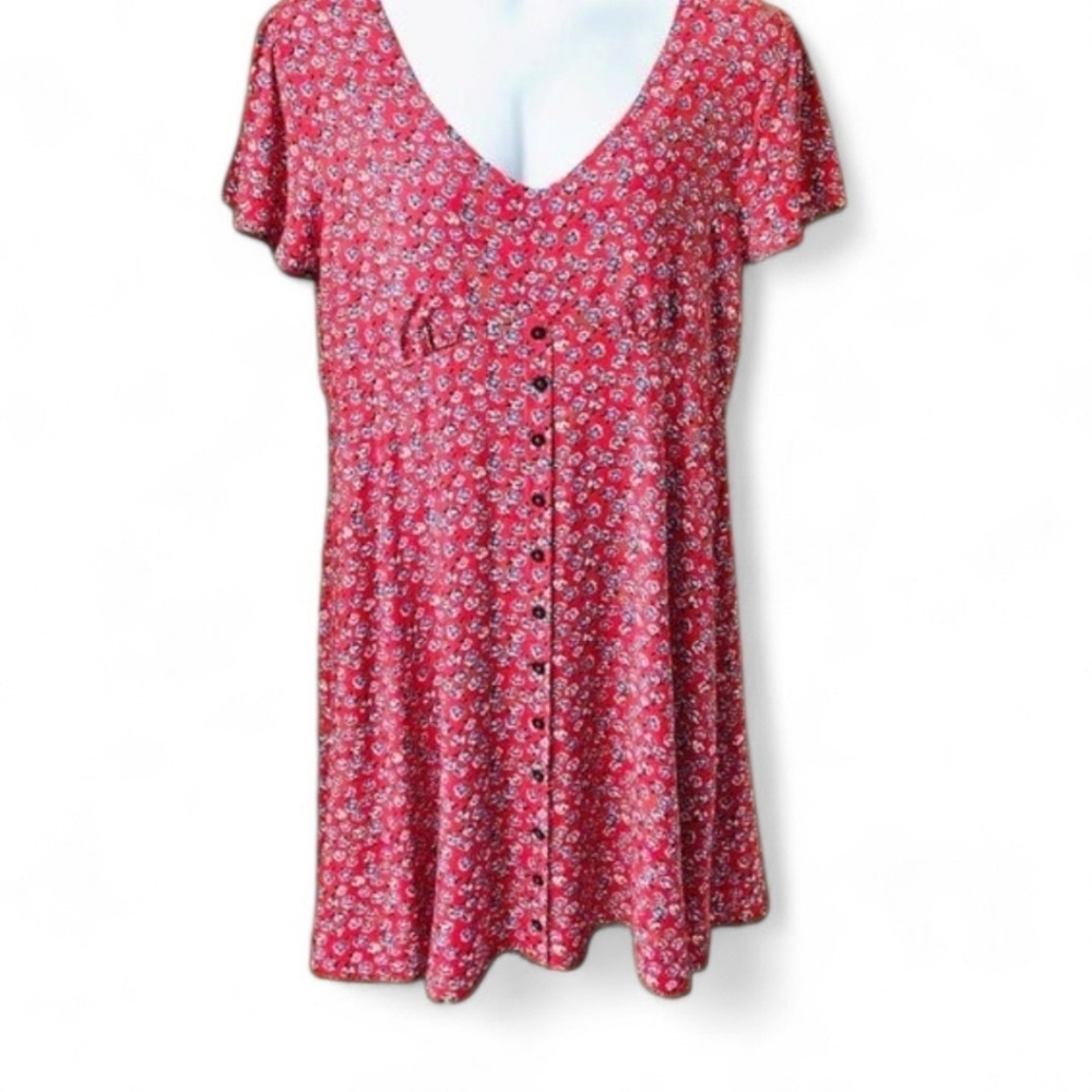 MASON & BELLE XXL  bright red & blue flowy floral short sleeve midi dress